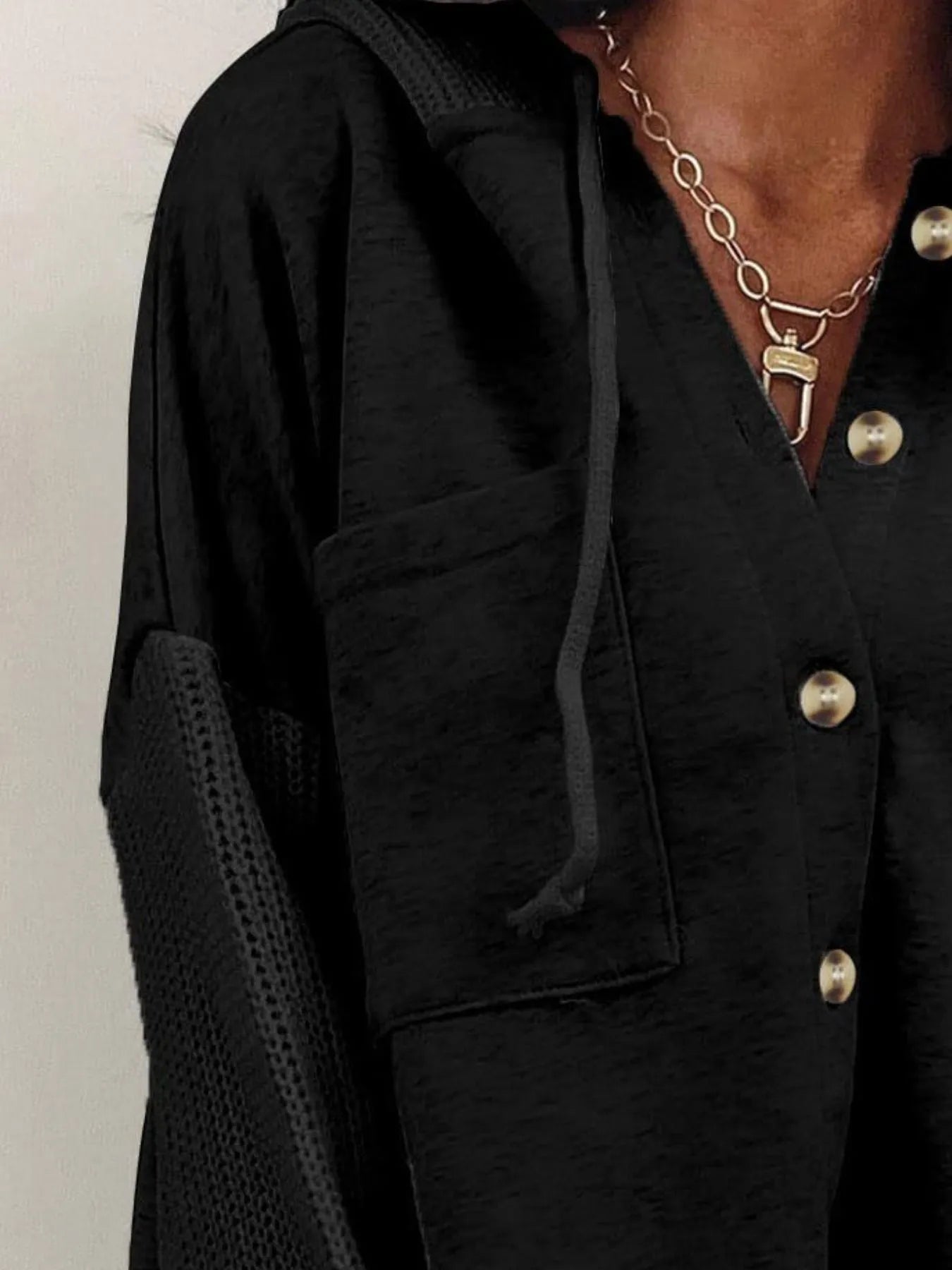 Drawstring Button Front Hoodie - Tops by Trendsi | Available at Handbags Specialist Headquarter