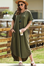 Plus Size V-Neck Short Sleeve Maxi Dress - Dresses by Trendsi | Available at Handbags Specialist Headquarter