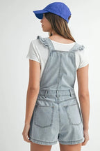 MABLE Square Neck Ruffle Shoulder Denim Overall Romper - Women / Jeans & Denim by Trendsi | Available at Handbags Specialist Headquarter