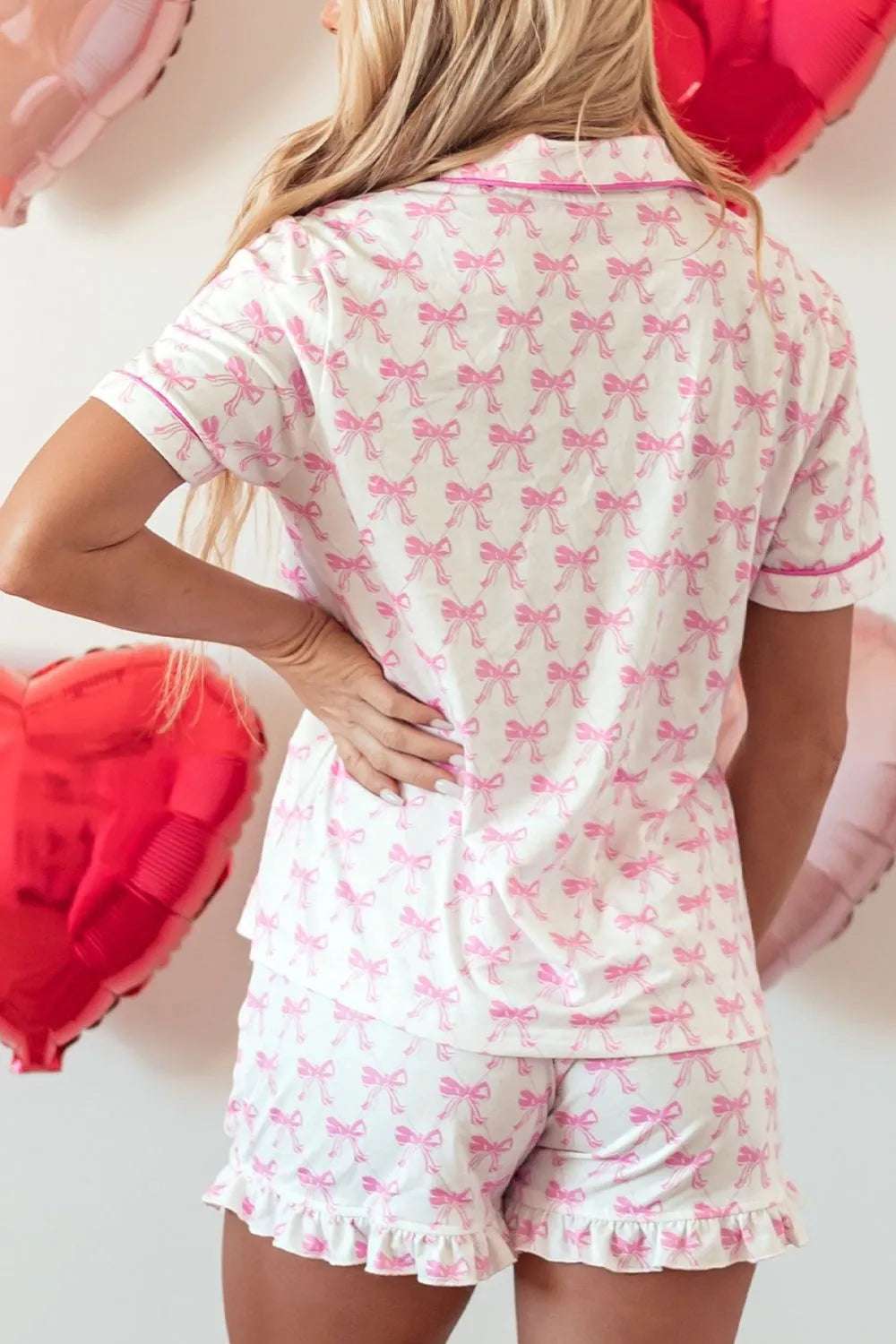 Bow Shirt and Shorts Lounge Set - Sleepwear by Trendsi | Available at Handbags Specialist Headquarter