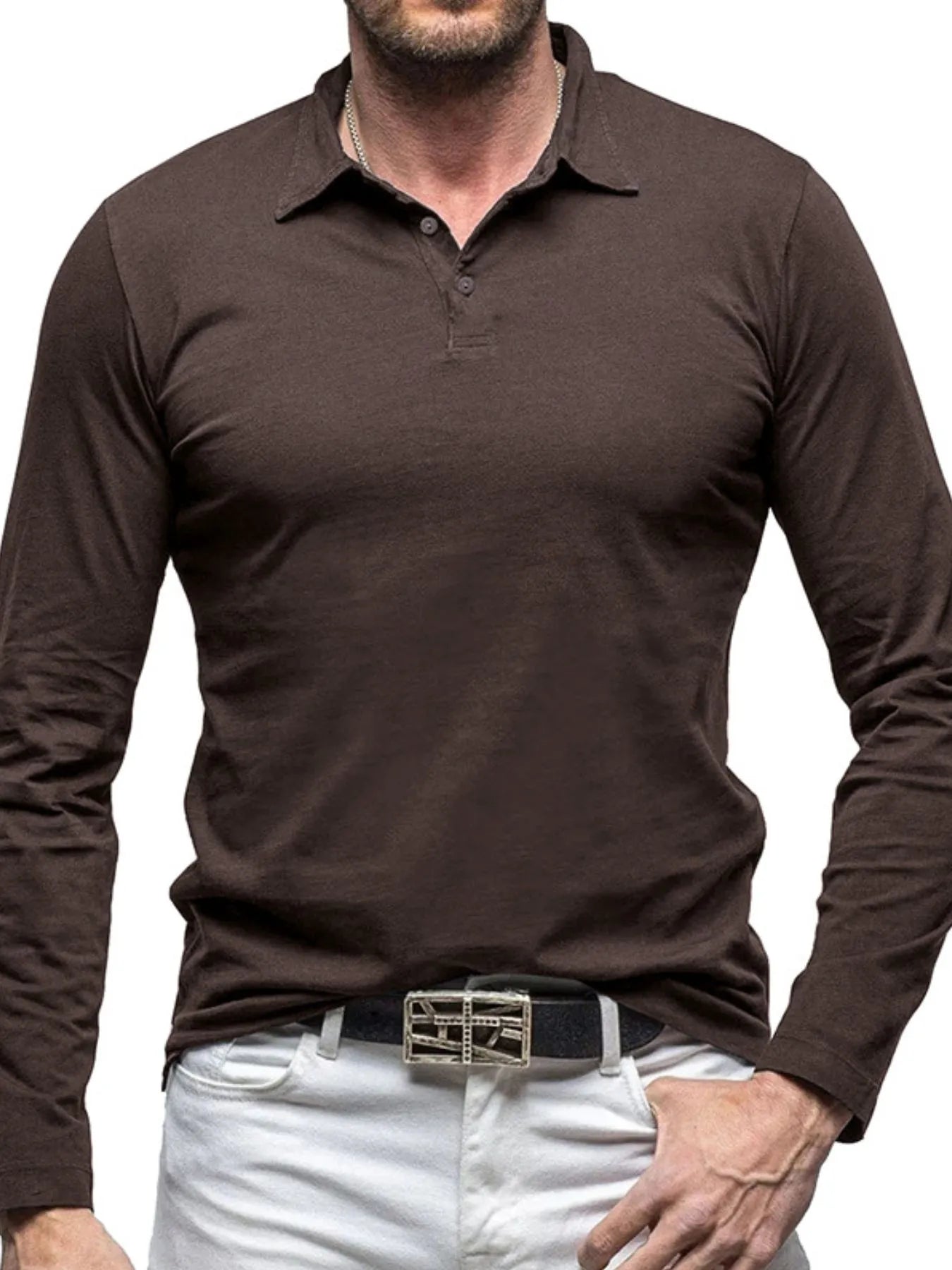 Men's Collared Neck Long Sleeve Polo - Men's Polo shirt by Trendsi | Available at Handbags Specialist Headquarter