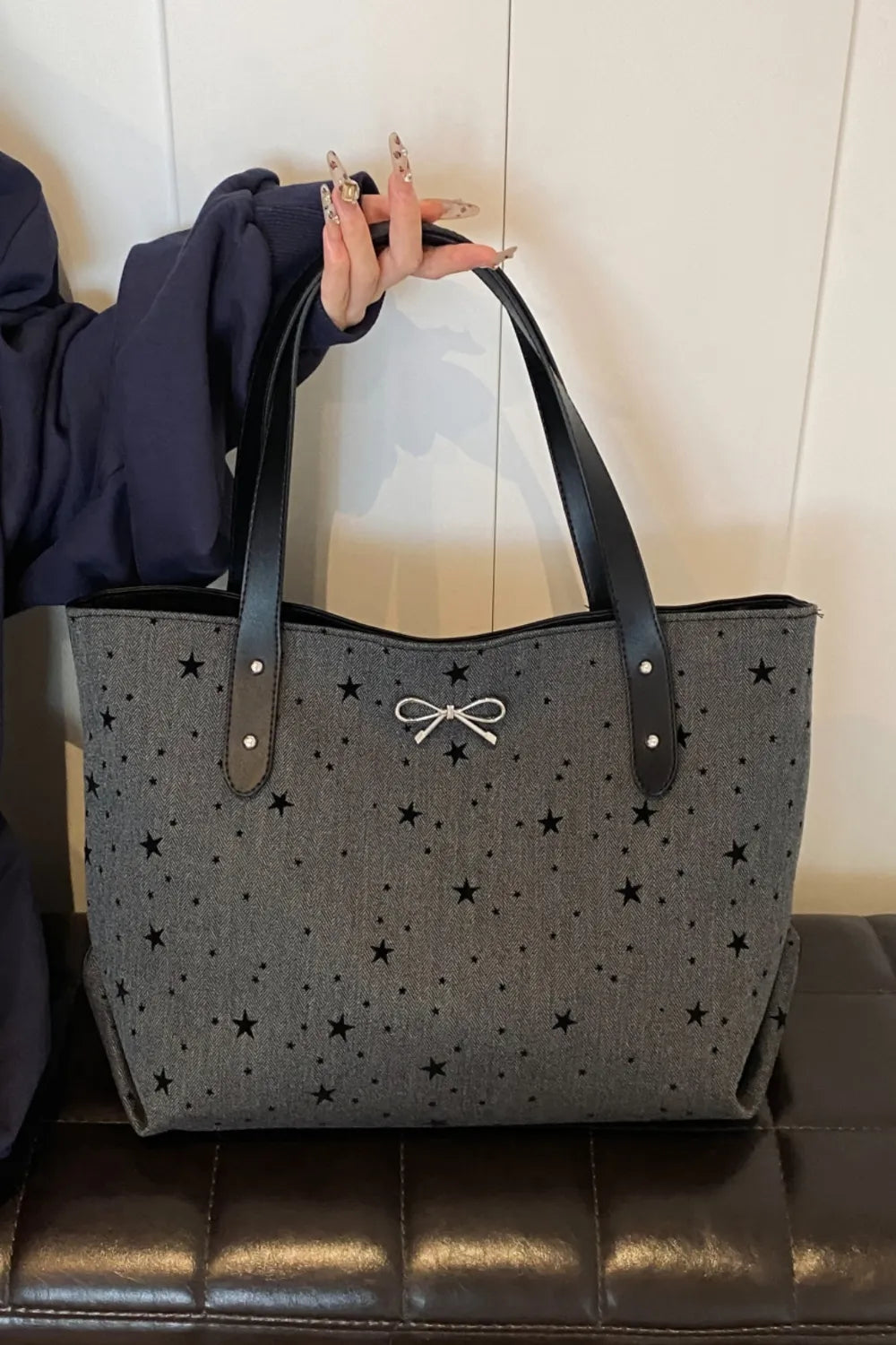 Polyester Bow Polka Dot Tote Bag - Tote Bag by Trendsi | Available at Handbags Specialist Headquarter