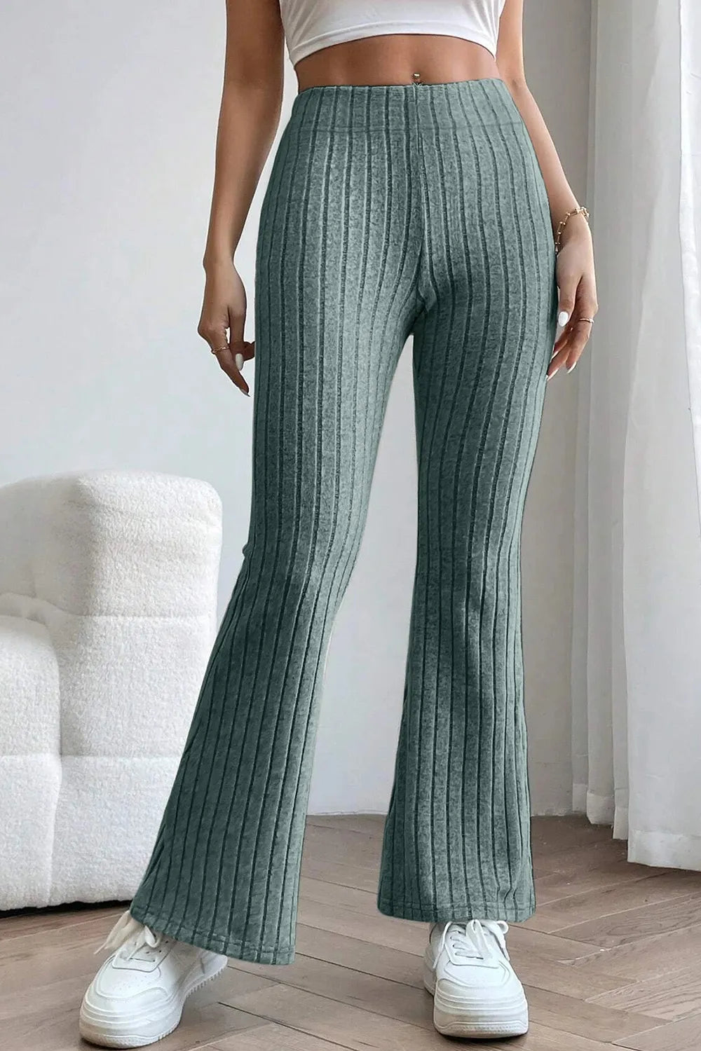 Basic Bae Full Size Ribbed High Waist Flare Pants - Women Pants by Trendsi | Available at Handbags Specialist Headquarter