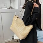 Straw Weave Leather Strap Tote Bag - Tote Bag by Trendsi | Available at Handbags Specialist Headquarter
