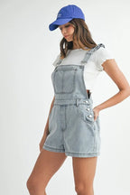 MABLE Square Neck Ruffle Shoulder Denim Overall Romper - Women / Jeans & Denim by Trendsi | Available at Handbags Specialist Headquarter