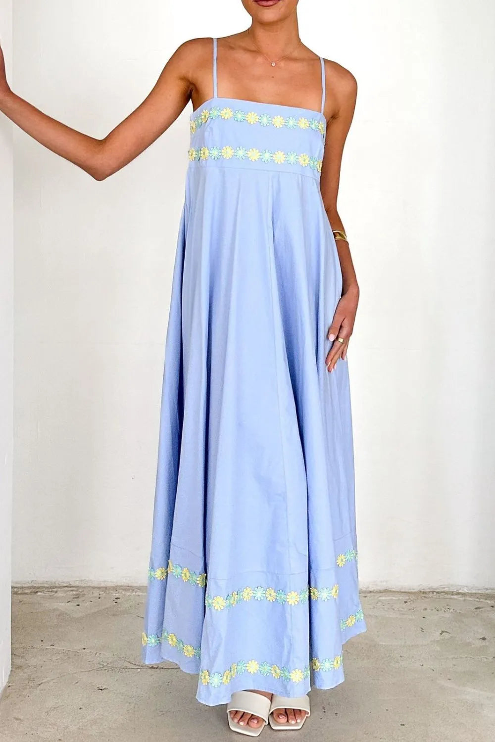 Floral Embroidered Spaghetti Strap Maxi Dress - Maxi Dress by Trendsi | Available at Handbags Specialist Headquarter