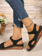 Floral Print Velcro Strap Wedge Sandals - Women Sandals by Trendsi | Available at Handbags Specialist Headquarter