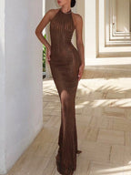 Ribbed Halter Neck Bodycon Maxi Dress - Maxi Dress by Trendsi | Available at Handbags Specialist Headquarter