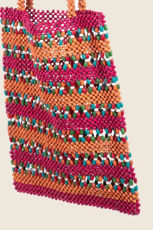 Fame Contrast Wooden Beaded Tote Bag - Tote Bag by Trendsi | Available at Handbags Specialist Headquarter