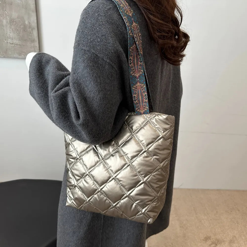 PU Leather Printed Strap Quilted Handbag - Tote Bag by Trendsi | Available at Handbags Specialist Headquarter