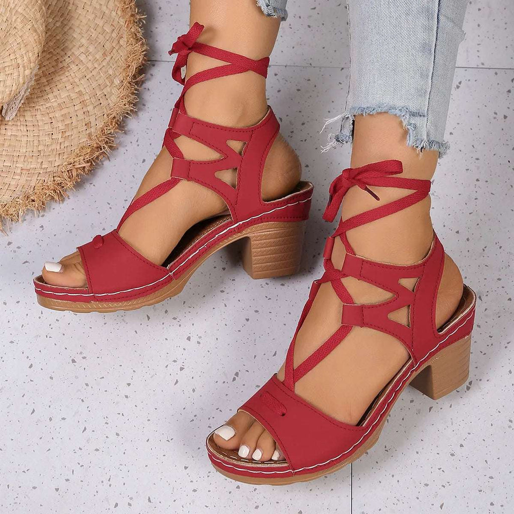 Lace-Up Block Heel Sandals - Women Sandals by Trendsi | Available at Handbags Specialist Headquarter