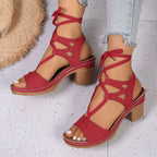 Lace-Up Block Heel Sandals - Women Sandals by Trendsi | Available at Handbags Specialist Headquarter