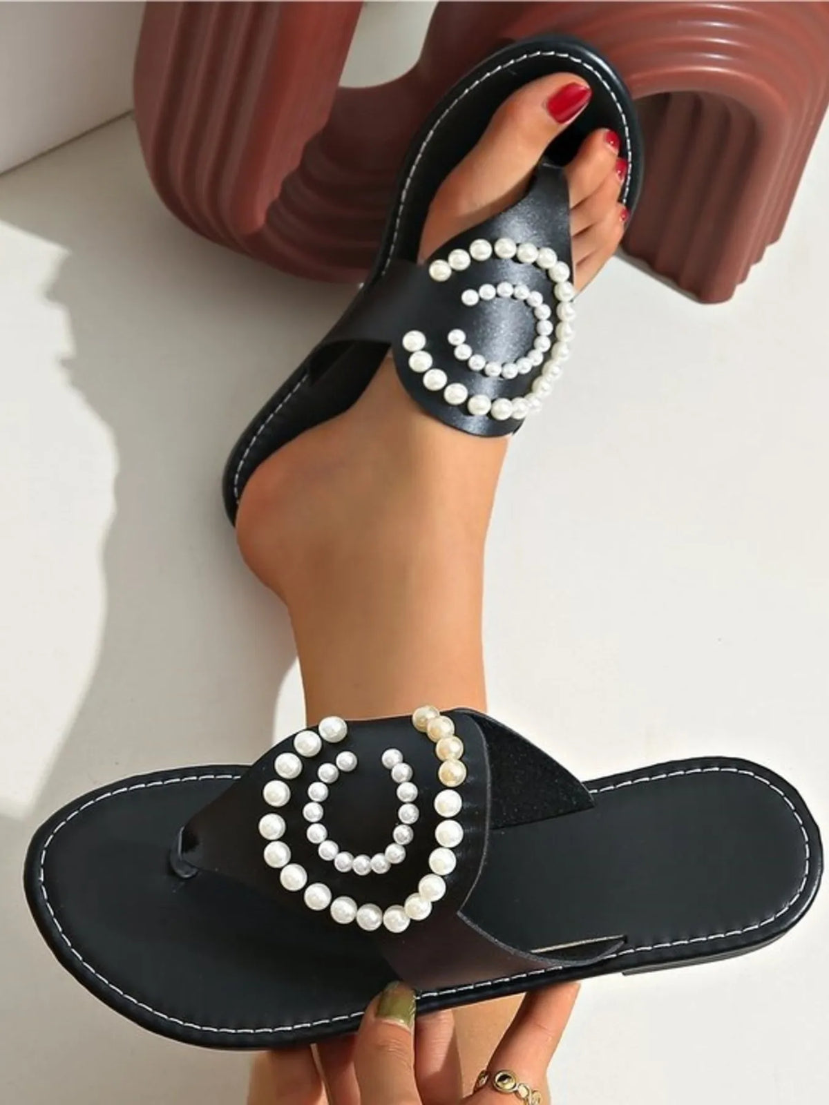Pearl Embellished Flat Sandals - Women Sandals by Trendsi | Available at Handbags Specialist Headquarter