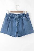 Drawstring High Waist Denim Shorts with Pockets - Women / Jeans & Denim by Trendsi | Available at Handbags Specialist Headquarter