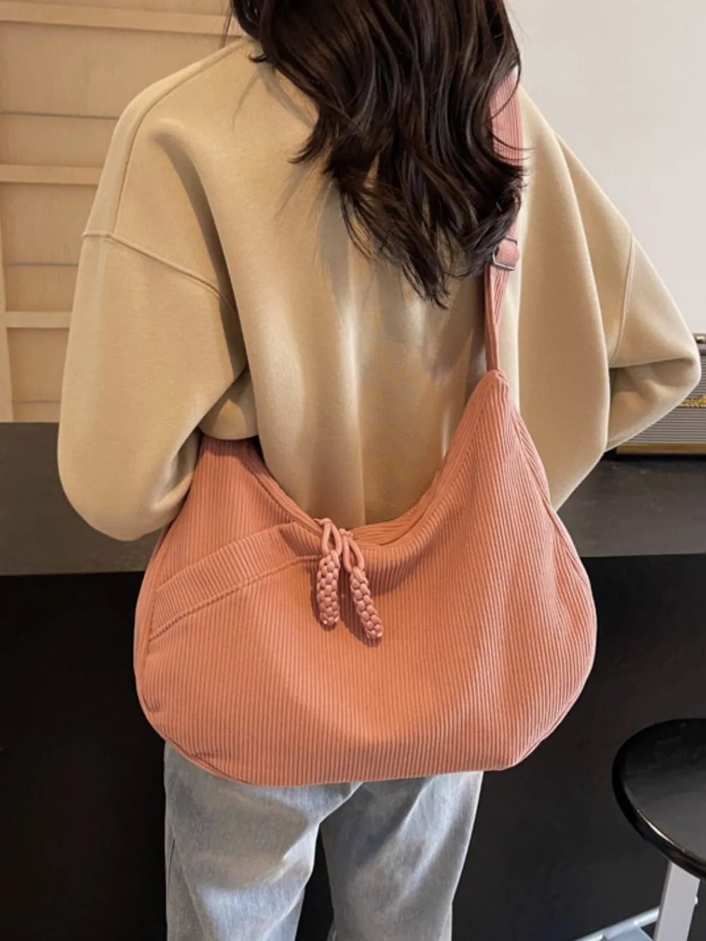 Ribbed Adjustable Strap Shoulder Bag - Handbags by Trendsi | Available at Handbags Specialist Headquarter