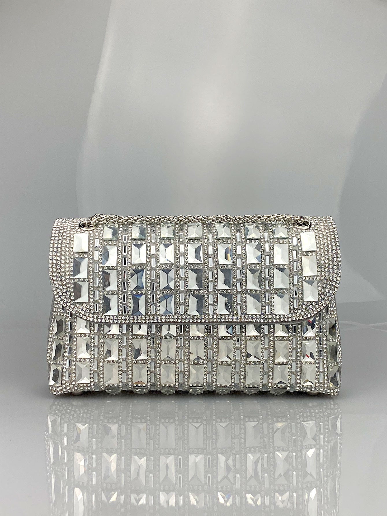 Shiny Glass Rhinestone Chain Clutch