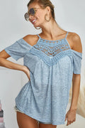 BiBi Front Crochet Lace Adjustable Strap Top - Women / Jeans & Denim by Trendsi | Available at Handbags Specialist Headquarter