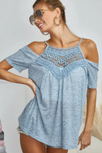 BiBi Front Crochet Lace Adjustable Strap Top - Women / Jeans & Denim by Trendsi | Available at Handbags Specialist Headquarter