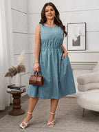 Plus Size Striped Round Neck Sleeveless Dress - Dresses by Trendsi | Available at Handbags Specialist Headquarter