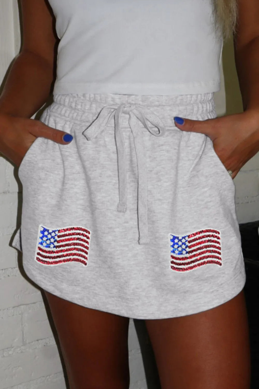 American Flag Embroidered Drawstring Casual Skirt - Skirts by Trendsi | Available at Handbags Specialist Headquarter