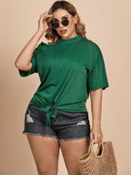 Plus Size Tied Cold-Shoulder Tee Shirt - Plus Size Shirts by Trendsi | Available at Handbags Specialist Headquarter