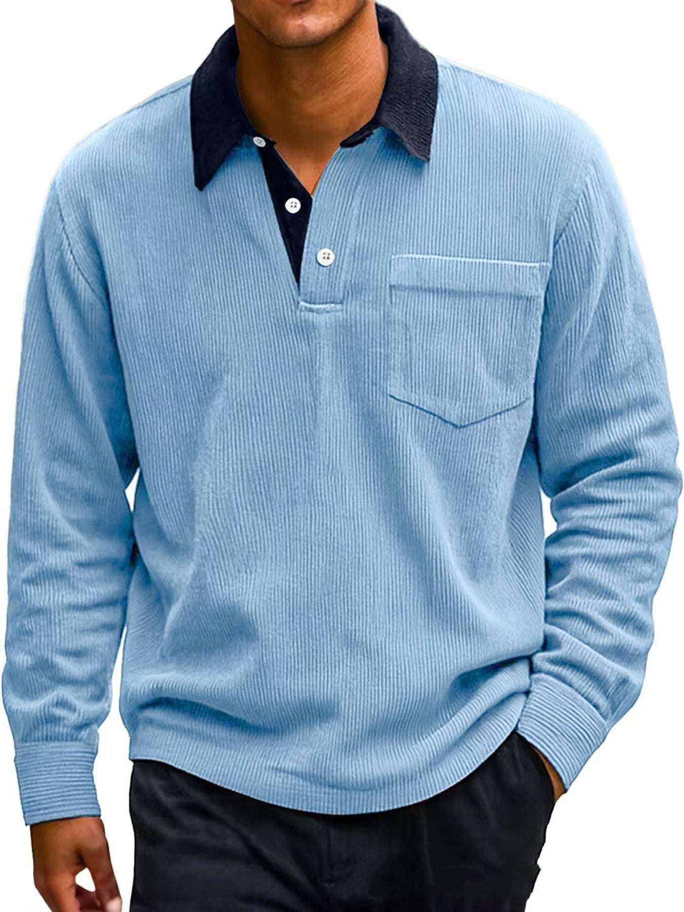RetroCord Men's Long Sleeve Polo - 100001871 by Trendsi | Available at Handbags Specialist Headquarter