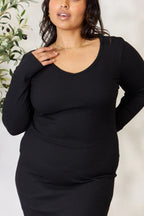 Culture Code Full Size Ribbed Long Sleeve Midi Slit Dress - Dresses by Trendsi | Available at Handbags Specialist Headquarter