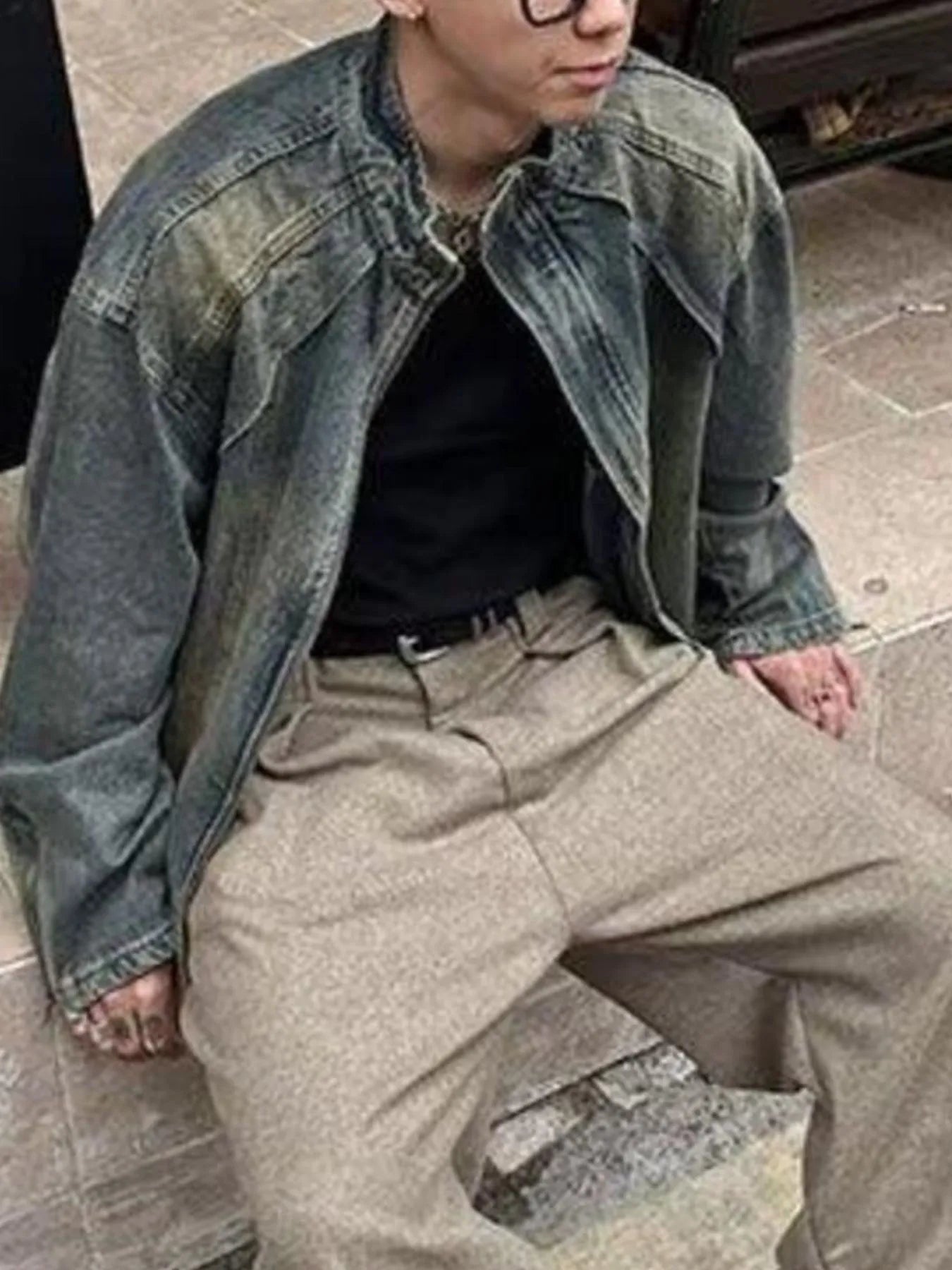 Men's Vintage Washed Denim Jacket with Classic Collar - Men's jackets by Trendsi | Available at Handbags Specialist Headquarter