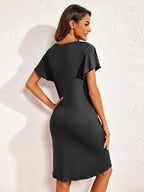 Notched Short Sleeve Lounge Dress - Sleepwear by Trendsi | Available at Handbags Specialist Headquarter