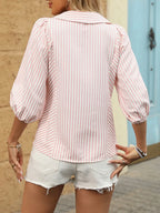 Striped Button Down 3/4 Sleeve Shirt - Women's Down Shirt Tops by Trendsi | Available at Handbags Specialist Headquarter