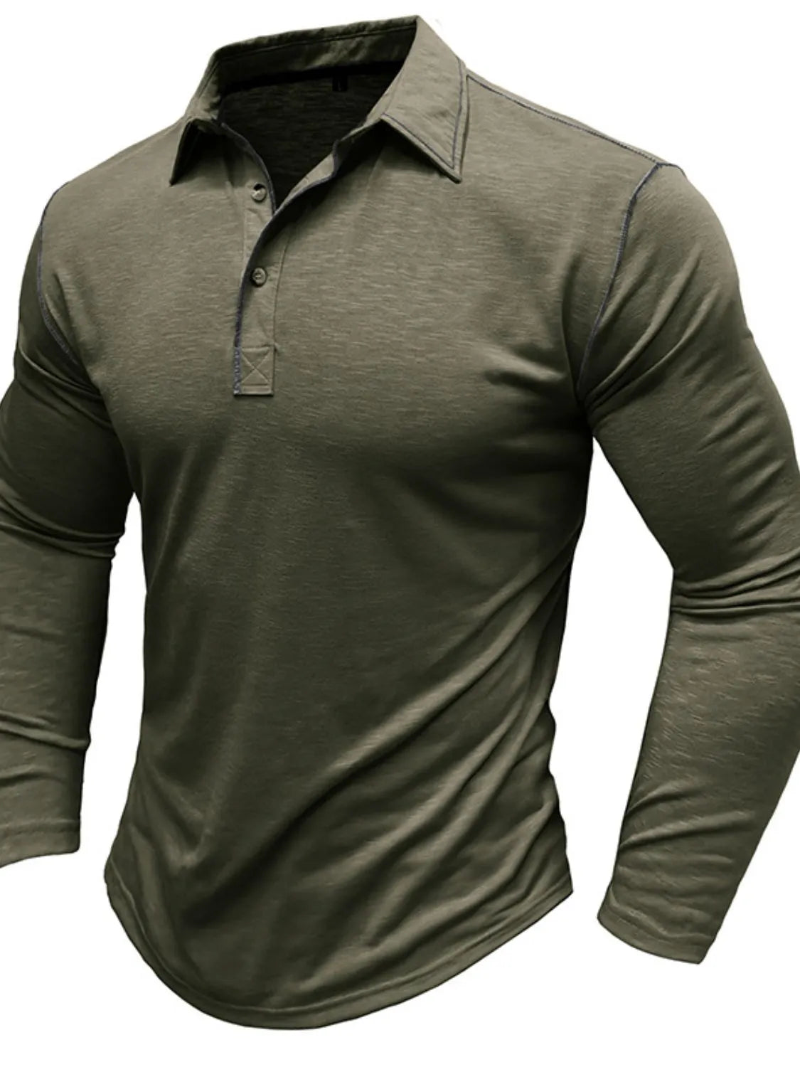 Men's Button Detail Long Sleeve Polo - Men's Polo shirt by Trendsi | Available at Handbags Specialist Headquarter