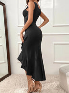 Ruffle Hem V-Neck Bodycon Dress - Dresses" by Trendsi | Available at Handbags Specialist Headquarter