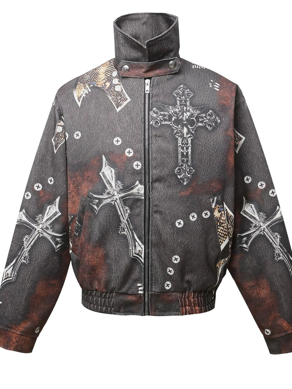 Men's Gothic Cross Print Distressed Denim Jacket - Men's jackets by Trendsi | Available at Handbags Specialist Headquarter
