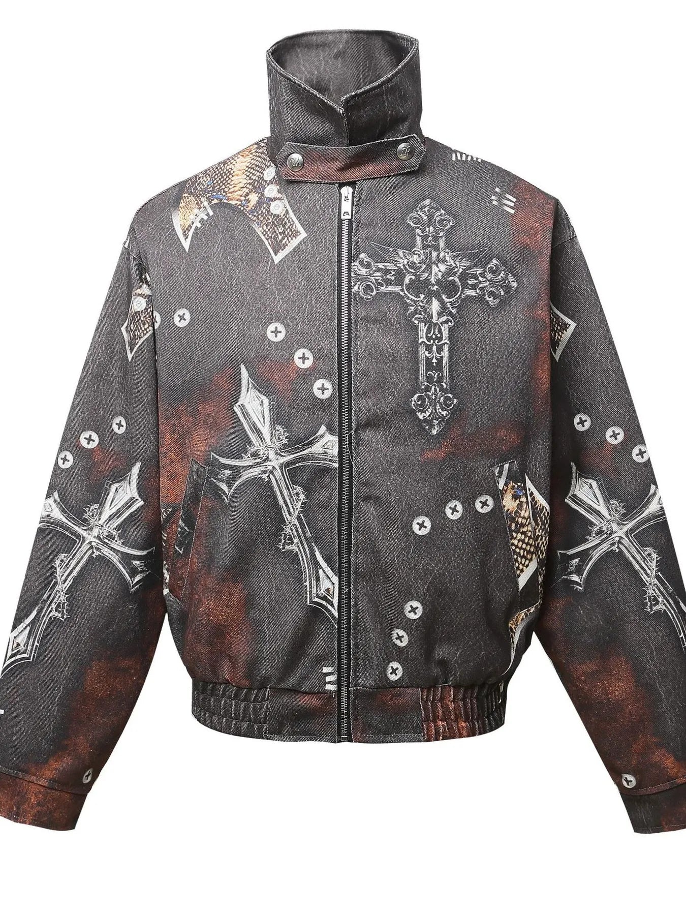 Men's Gothic Cross Print Distressed Denim Jacket - Men's jackets by Trendsi | Available at Handbags Specialist Headquarter