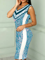 V-Neck Colorblock Sleeveless Bodycon Dress - Dresses by Trendsi | Available at Handbags Specialist Headquarter