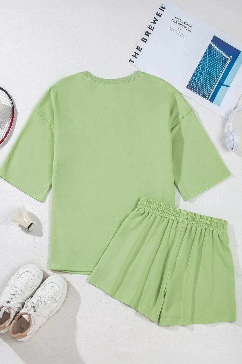 Loose V Neck Half Sleeve Tee and Drawstring Shorts Plus Size - Dresses by Trendsi | Available at Handbags Specialist Headquarter