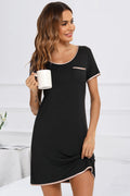 Contrast Trim Pocketed Round Neck Lounge Dress - Sleepwear by Trendsi | Available at Handbags Specialist Headquarter