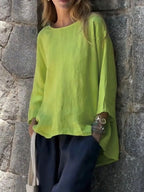 Full Size Round Neck Relaxed Fit Blouse Plus Size - Tops by Trendsi | Available at Handbags Specialist Headquarter