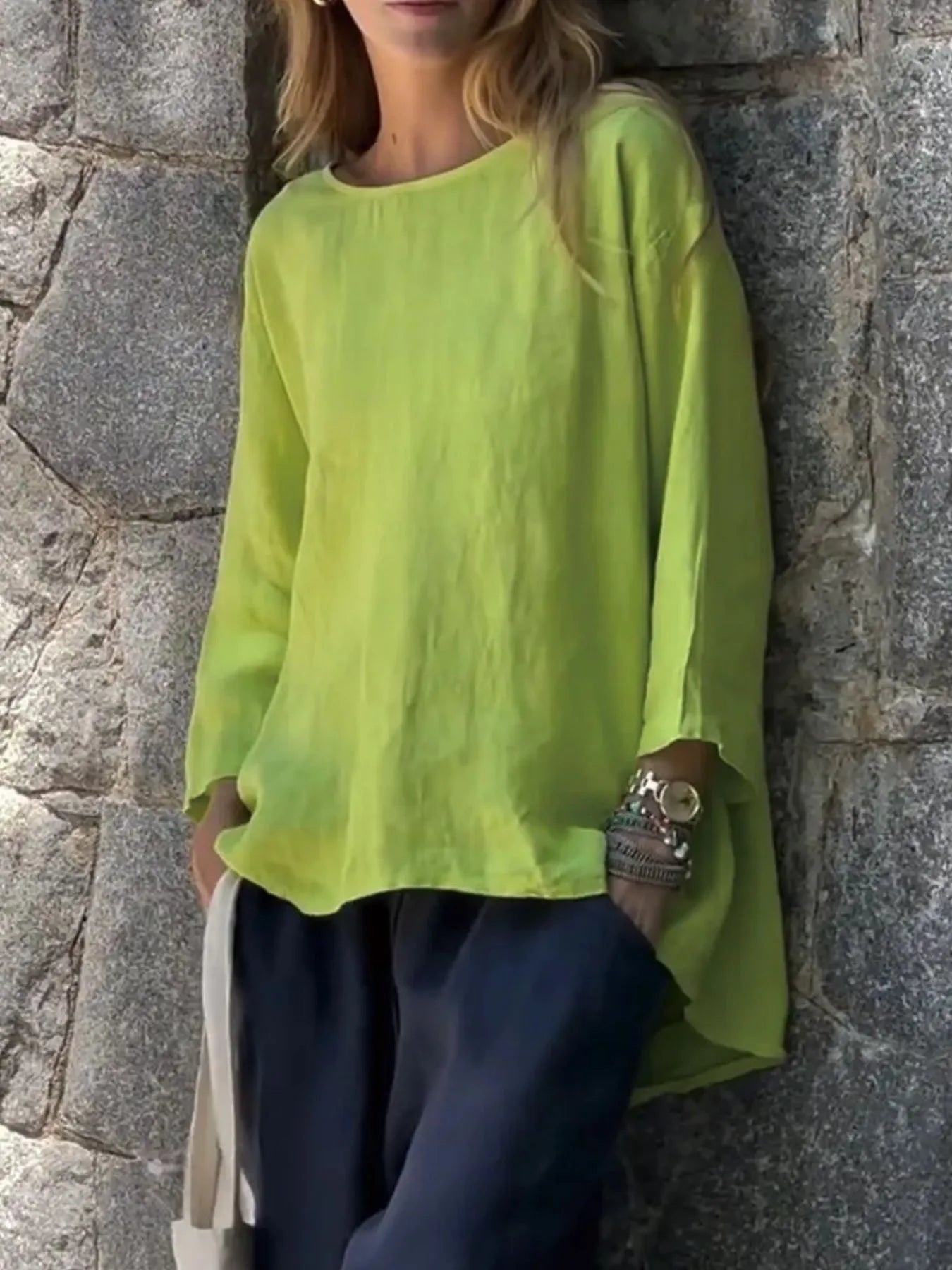 Full Size Round Neck Relaxed Fit Blouse Plus Size - Tops by Trendsi | Available at Handbags Specialist Headquarter