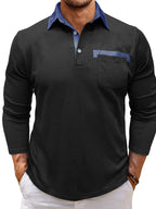 Men's Contrast Collar Long Sleeve Casual Polo Shirt - Men's Polo shirt by Trendsi | Available at Handbags Specialist Headquarter