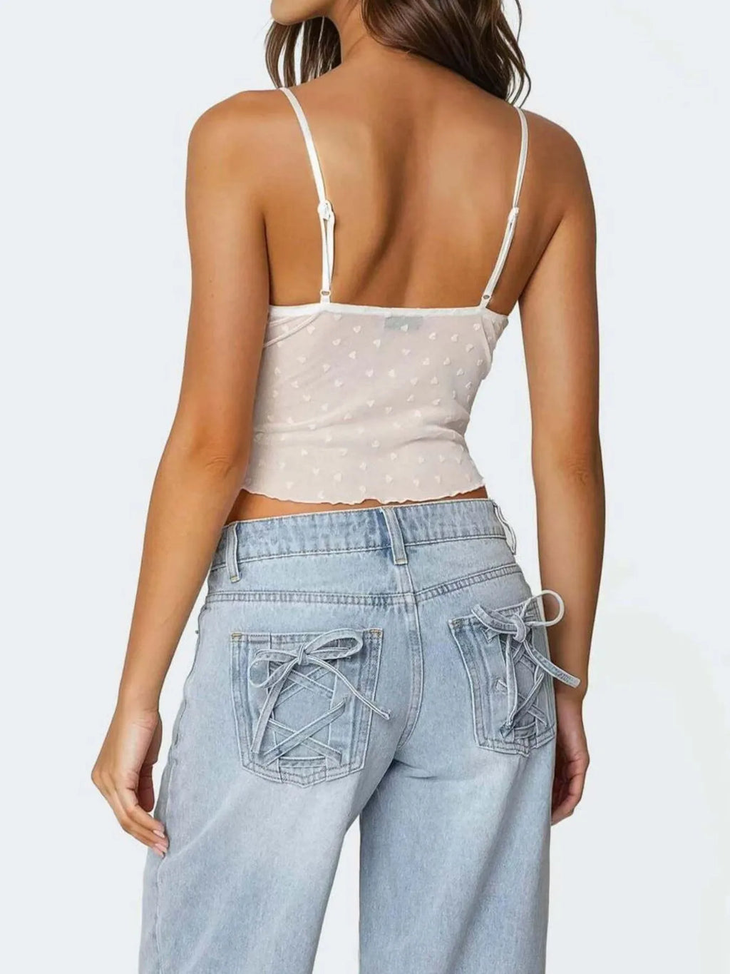 Ruffle Trim Swiss Dot Cami Top - Tops by Trendsi | Available at Handbags Specialist Headquarter