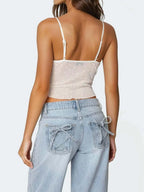 Ruffle Trim Swiss Dot Cami Top - Tops by Trendsi | Available at Handbags Specialist Headquarter