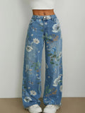 Printed Wide Leg Jeans - Women / Jeans & Denim by Trendsi | Available at Handbags Specialist Headquarter