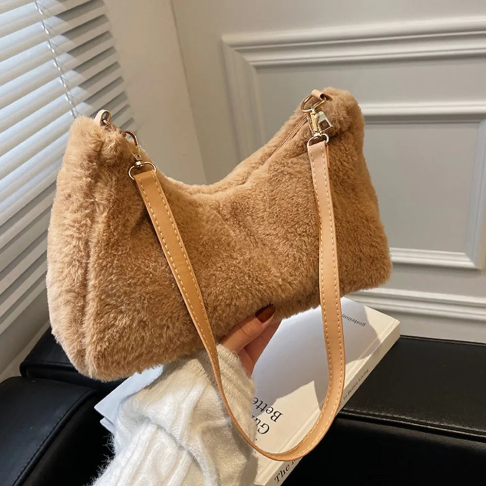 Faux Fur Removable Strap Shoulder Bag - Handbags by Trendsi | Available at Handbags Specialist Headquarter