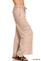 Zenana Washed Linen Elastic Band Waist Cargo Pants - Women Pants by Trendsi | Available at Handbags Specialist Headquarter
