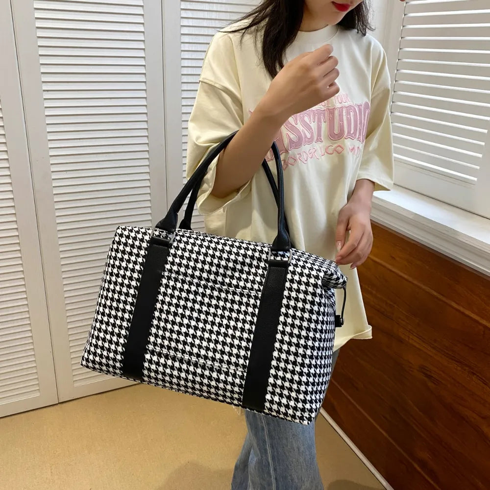 Houndstooth Canvas Travel Bag - travel-bag by Trendsi | Available at Handbags Specialist Headquarter