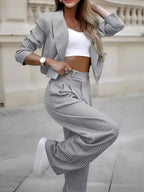 Spring Stripes: Women's Cropped Suit Set