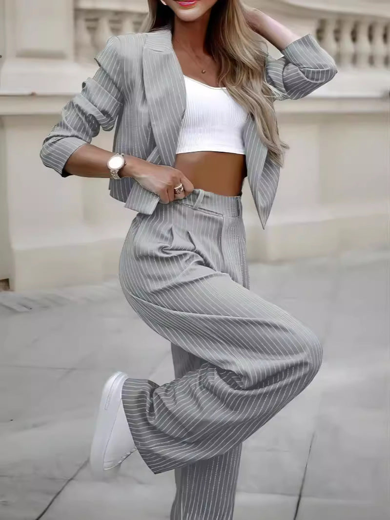 Spring Stripes: Women's Cropped Suit Set