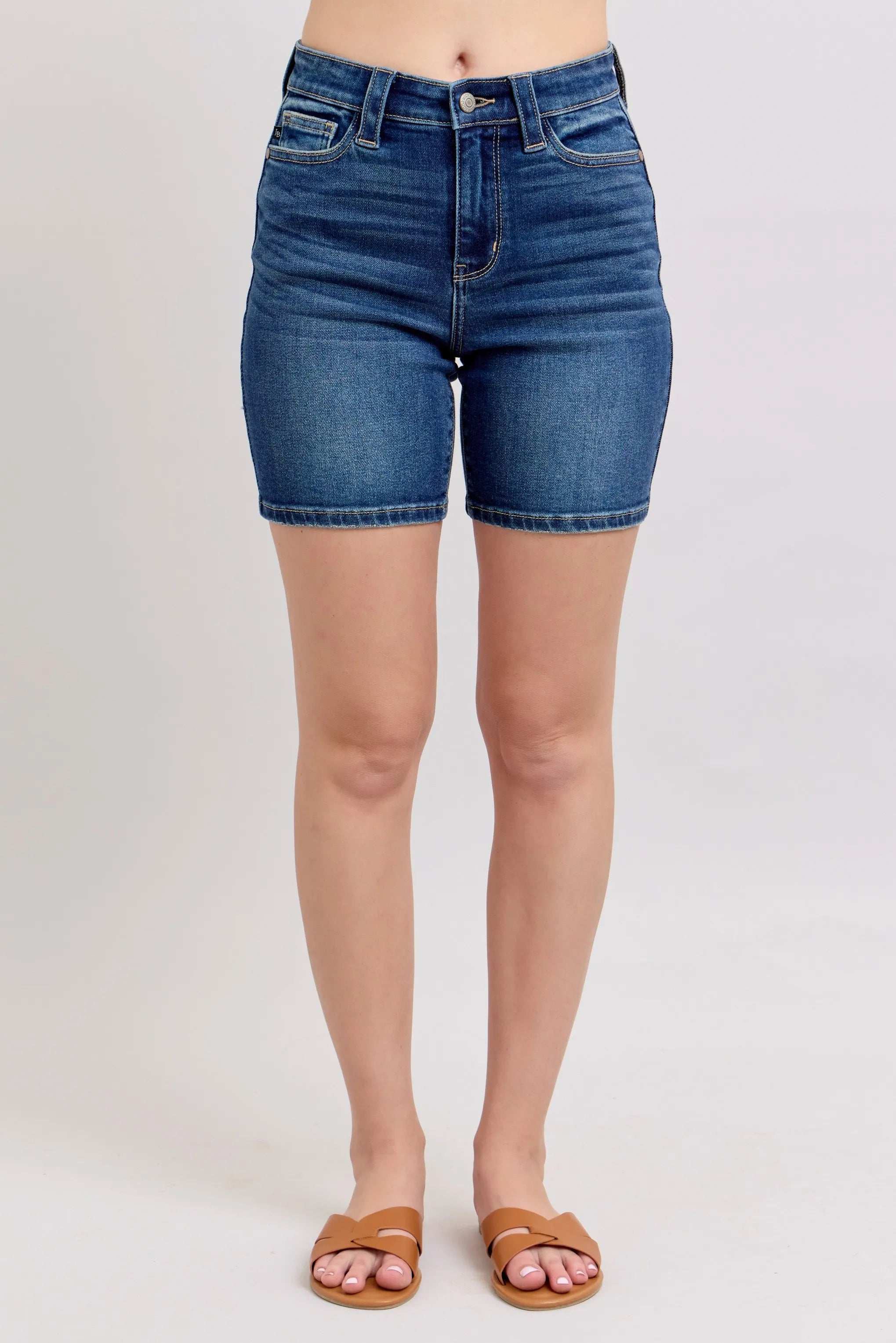 Judy Blue Full Size High Waist Bermudas Jeans W/ Back Flap Pockets Plus Size - Women / Jeans & Denim by Trendsi | Available at Handbags Specialist Headquarter