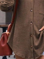 Waffle Knit Button-Down Shirt - Tops by Trendsi | Available at Handbags Specialist Headquarter